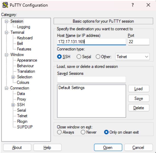 PuTTY настройка SSH подключения