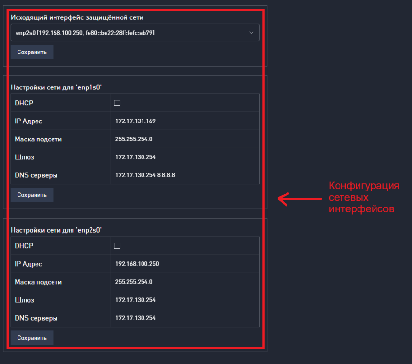 Конфигурация сетевых интерфейсов